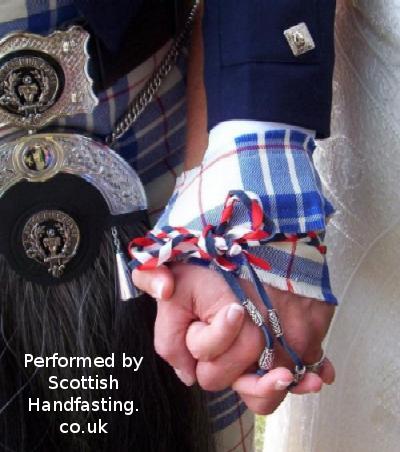 Wedding Bann made from 
one tartan, with ribbons and beads